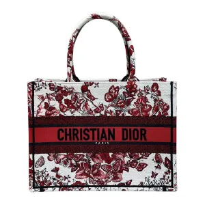 Dior Medium Dior Book Tote White and Red Le Coeur des Papillons Embroidery