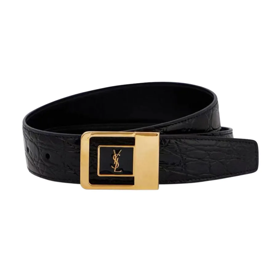Saint Laurent LA 66 Buckle Belt In Black Calfskin With Gold Hardware 30mm