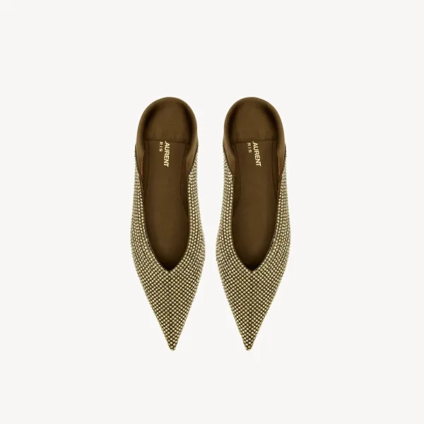 Yves Saint Laurent Crepe satin and imitation crystal slippers Flat shoes - Image 4