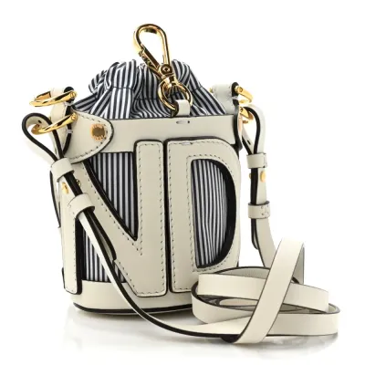 Fendi Nano Logo Step Out Bucket Bag White/Blue Nylon & King Vitello Leather Gold Hardware