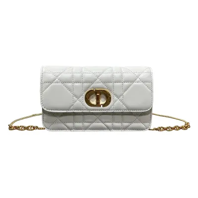 Dior Miss Caro Pouch with Chain In Pink/Blue/White/Black Macrocannage Lambskin Gold Hardware