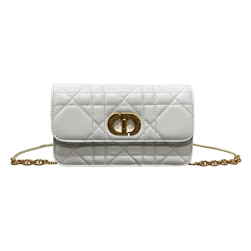 Dior Miss Caro Pouch with Chain In Pink/Blue/White/Black Macrocannage Lambskin Gold Hardware