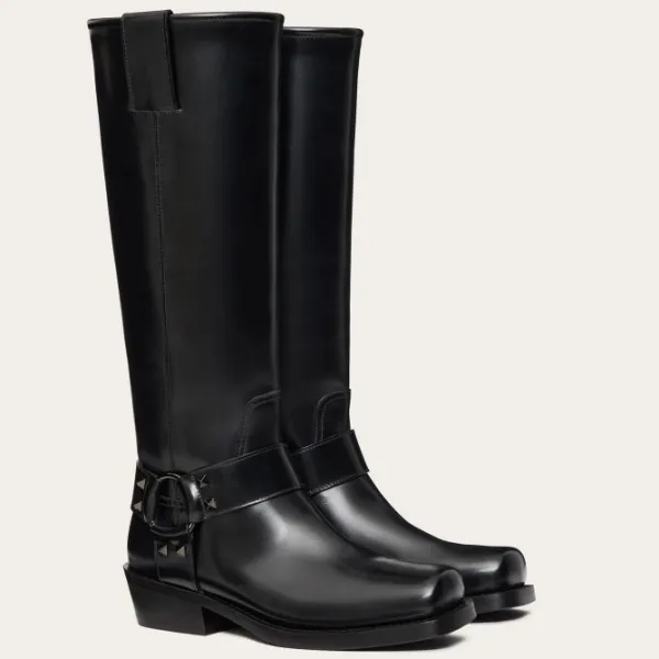 VALENTINO ROCKSTUD Calf leather motorcycle boots (heel height 4cm) - Image 2