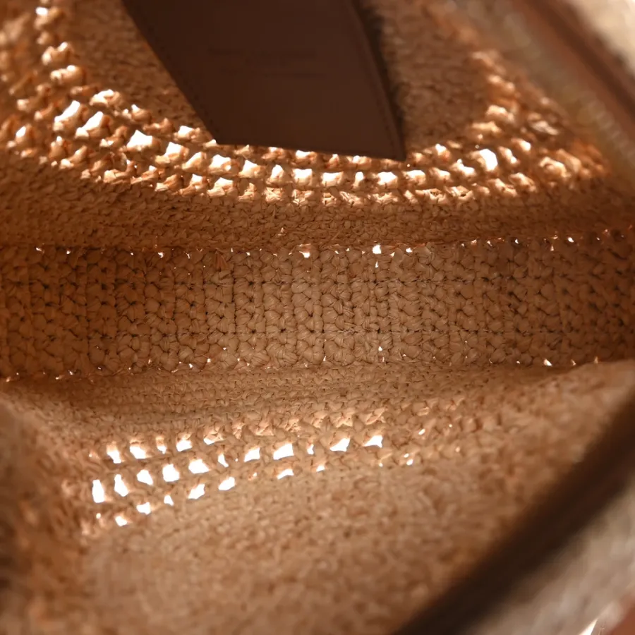 Saint Laurent Small Sac Round Bag Natural Raffia Aged Gold Hardware