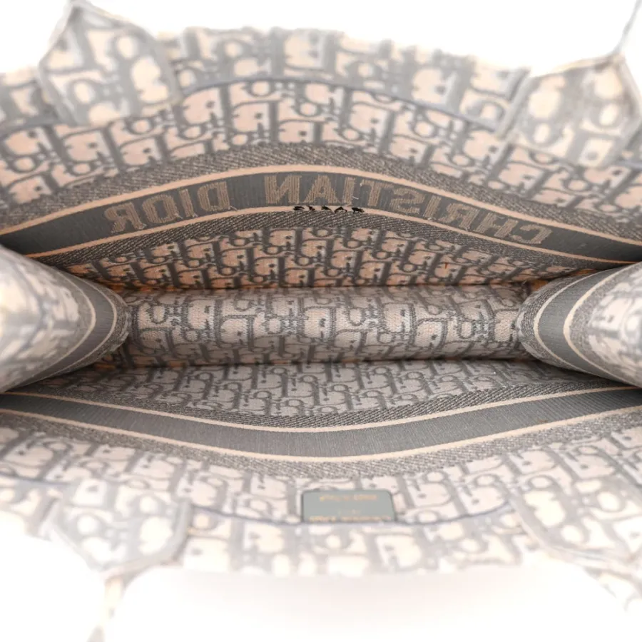 Dior Medium Book Tote Grey Oblique Embroidered Canvas