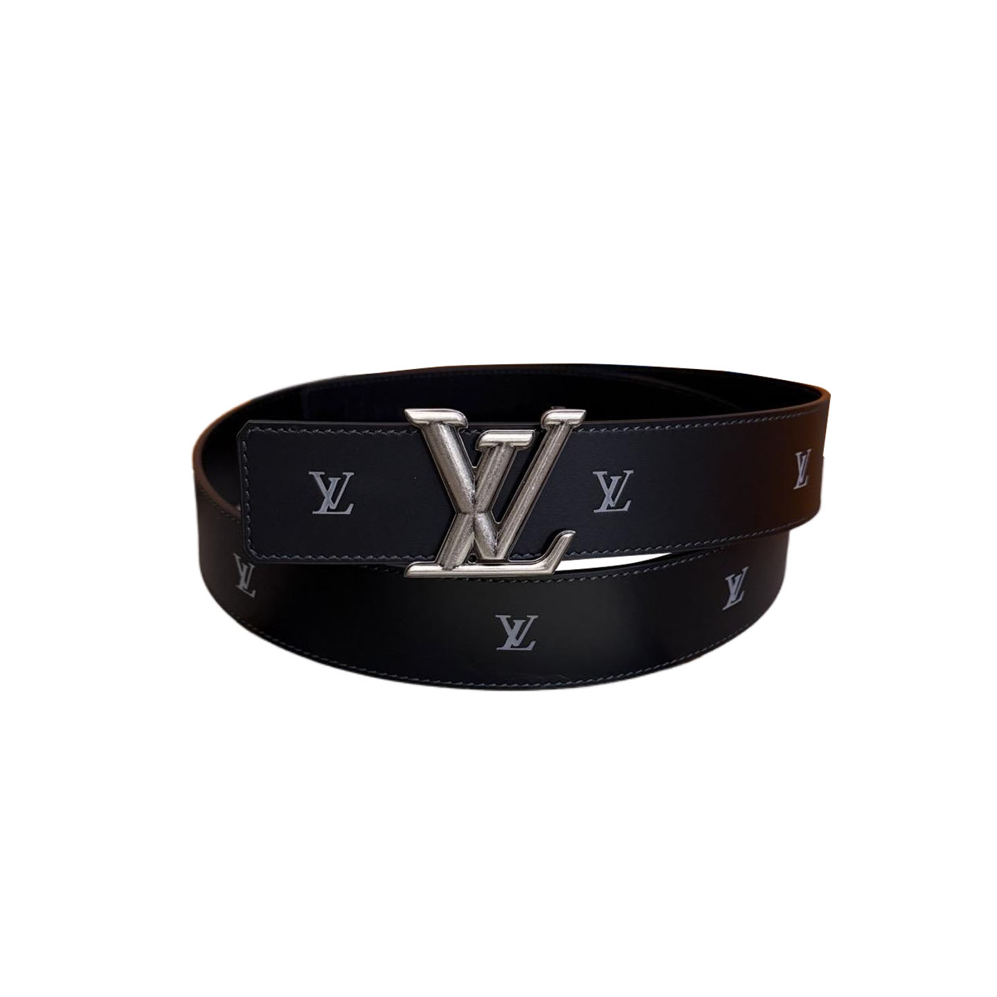 Cinto Reversível Initiales Blason Masculino Louis Vuitton em Pele de Bezerro Preta com Ferragens Douradas/Prateadas/Pretas 40mm