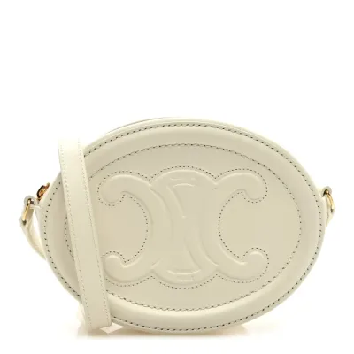 Celine Small Triomphe Oval Crossbody Purse Tan Triomphe Smooth Calfskin Leather Cuir Gold Hardware