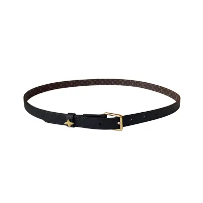 Louis Vuitton Women's Flowergram Ardillon Belt In Black Calfskin And Monogram Canvas With Gold Hardware 20mm