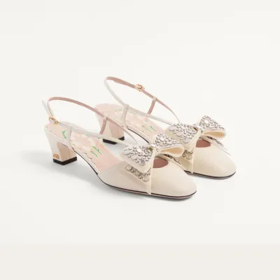 VALENTINO Crystal decorated sheepskin heels (4.5cm high heel)