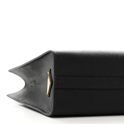 Prada Medium Lux Logo Embossed Shoulder Tote Handbag Black Saffiano Leather