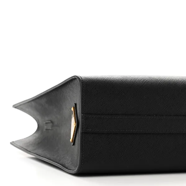 Prada Medium Lux Logo Embossed Shoulder Tote Handbag Black Saffiano Leather - Image 4