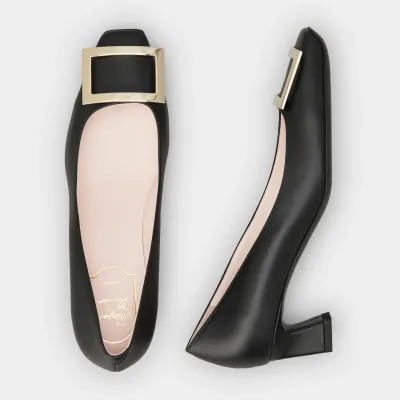 Roger Vivier Trompette Pumps High Heels In Black Leather With Metal Buckle (Heel Height 4.5cm)