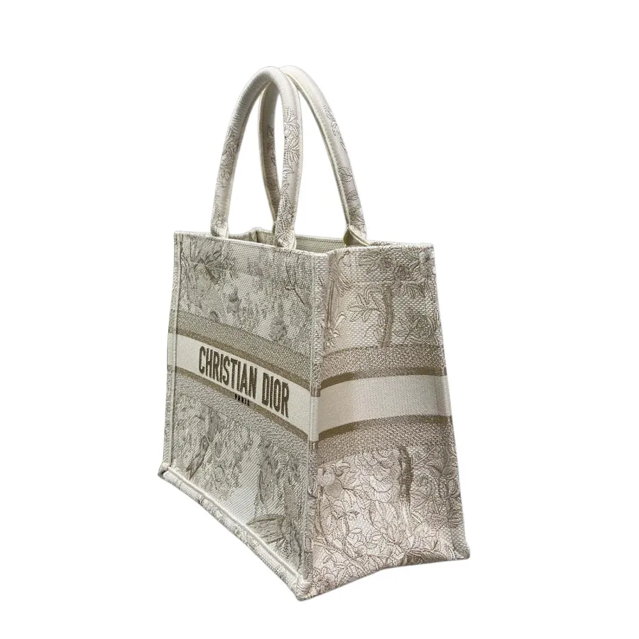 Dior Medium Dior Book Tote In Golden Magpie Embroidered Canvas