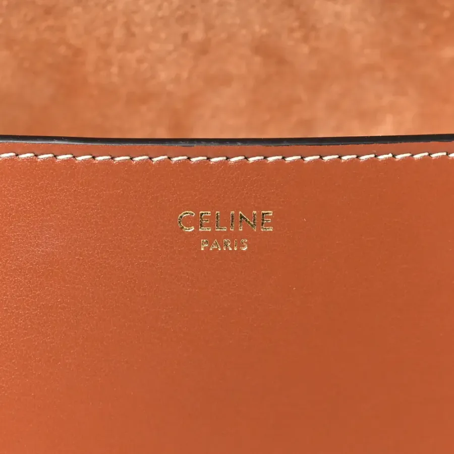 Celine Small Cuir Triomphe Folco Crossbody Bag Tan Smooth Calfskin Leather Gold Hardware