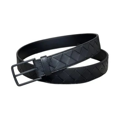 Bottega Veneta Men's Square Buckle Intrecciato Belt In Black/Coffee/Blue/Grey Calfskin With Black Hardware 35mm