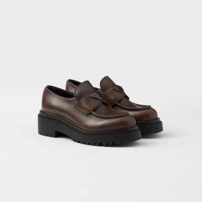 PRADA Dark brown leather loafers