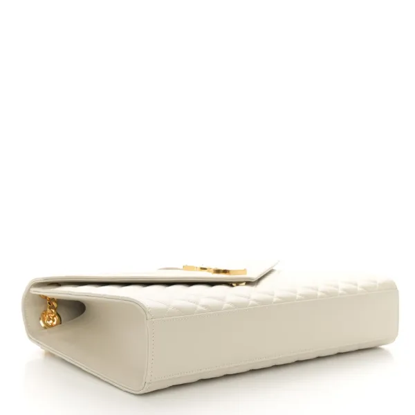 Saint Laurent Large Satchel Crema Soft Triquilt Monogram Grain De Poudre Textured Mixed Matelasse Leather Silver Hardware - Image 6