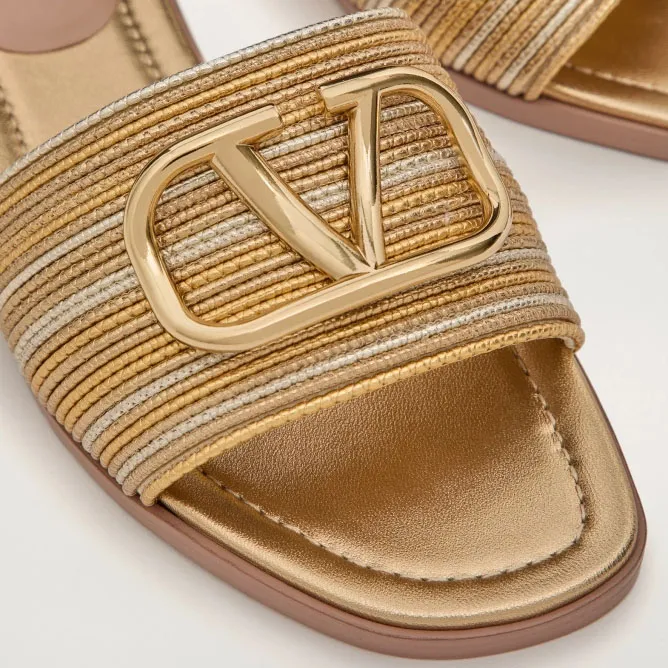 VALENTINO VLOGO SIGNATURE CORNELY Embroidered metallic leather slipper sandals