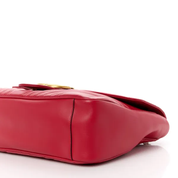 Gucci Large GG Marmont Shoulder Bag Hibiscus Red Calfskin Matelassé Leather Aged Gold Hardware - Image 4