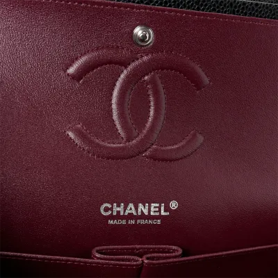 Chanel Double Flap Caviar Black  Silver Designer Handbags