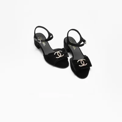 Chanel  velvet, rhinestone and metal Black sandals