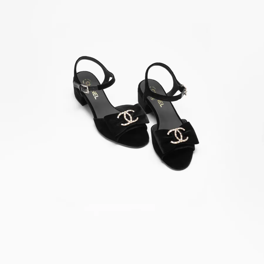 Chanel  velvet, rhinestone and metal Black sandals