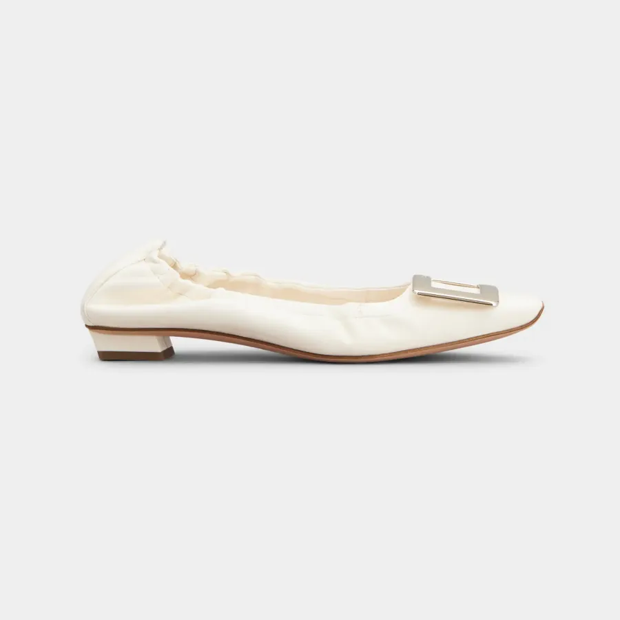 Roger Vivier Belle Vivier Ballerinas In White/Black Leather With Metal Buckle (Heel Height 2.5cm)