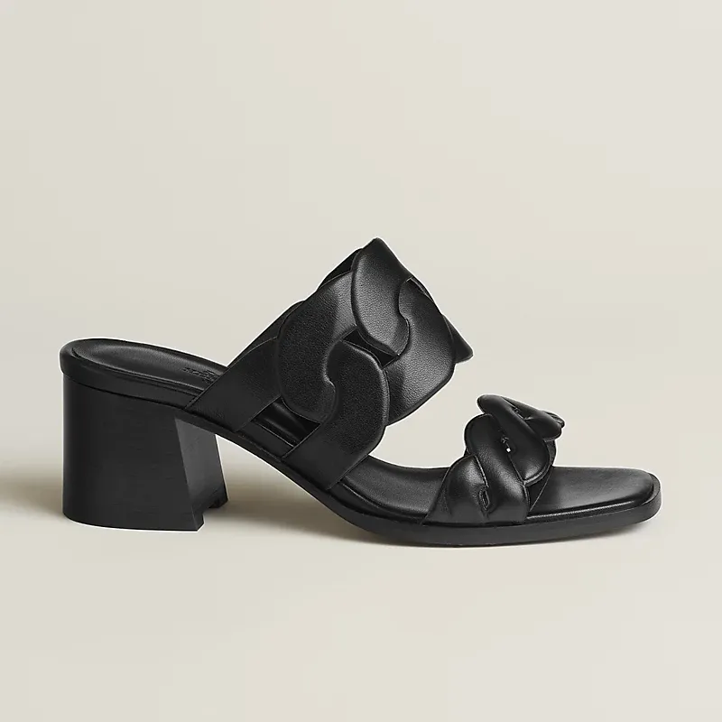 HERMES Gaby Slippers High-heeled slippers Black High Heels Sandal