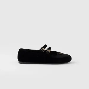 PRADA Surface of wool Flat Shoes black Ballet Shoes