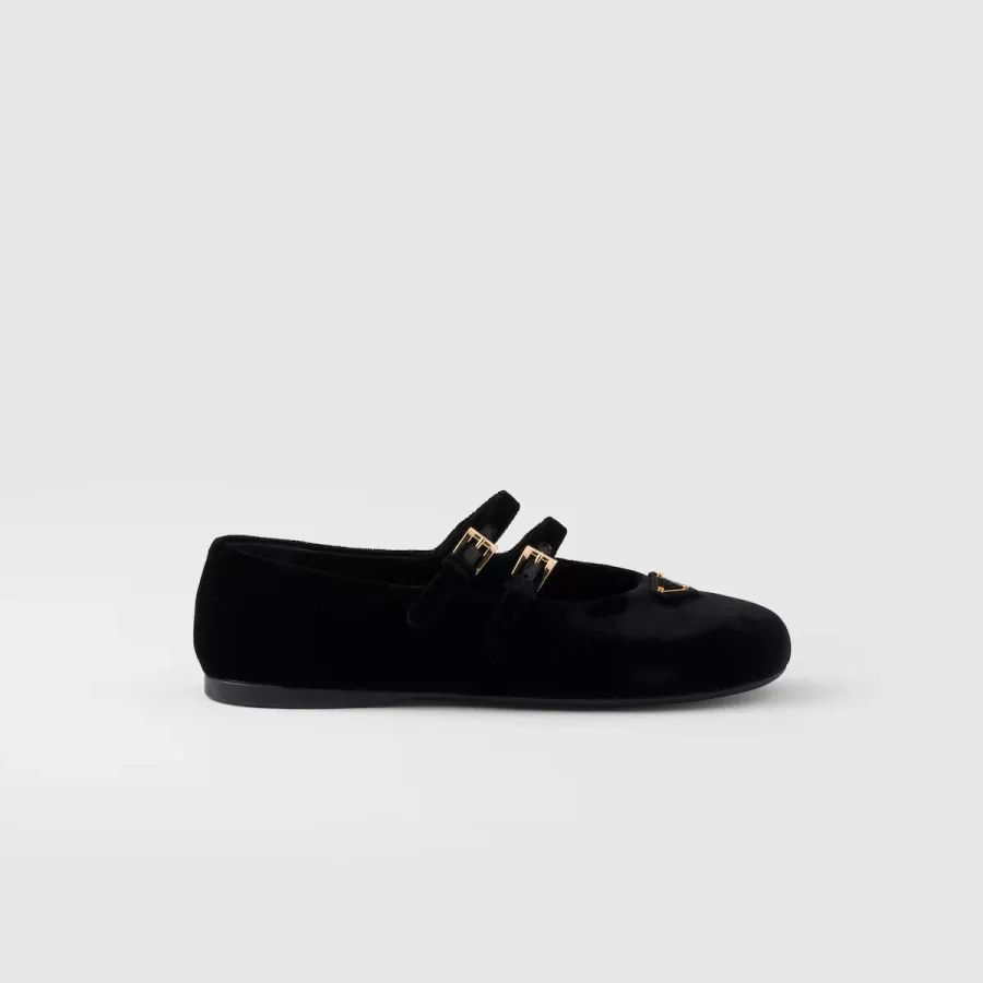 PRADA Surface of wool Flat Shoes black Ballet Shoes
