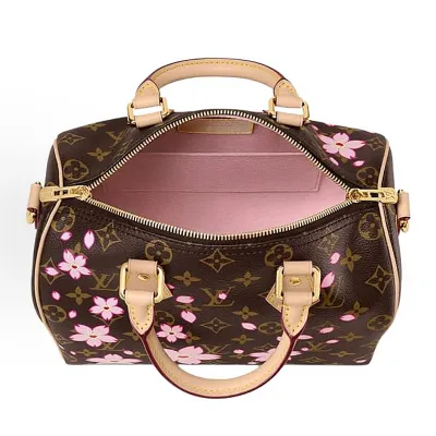 LOUIS VUITTON x Takumi Murakami SpeedyBandouliere CHERRY BLOSSOM gold metal accessories shoulder handbag for women brown