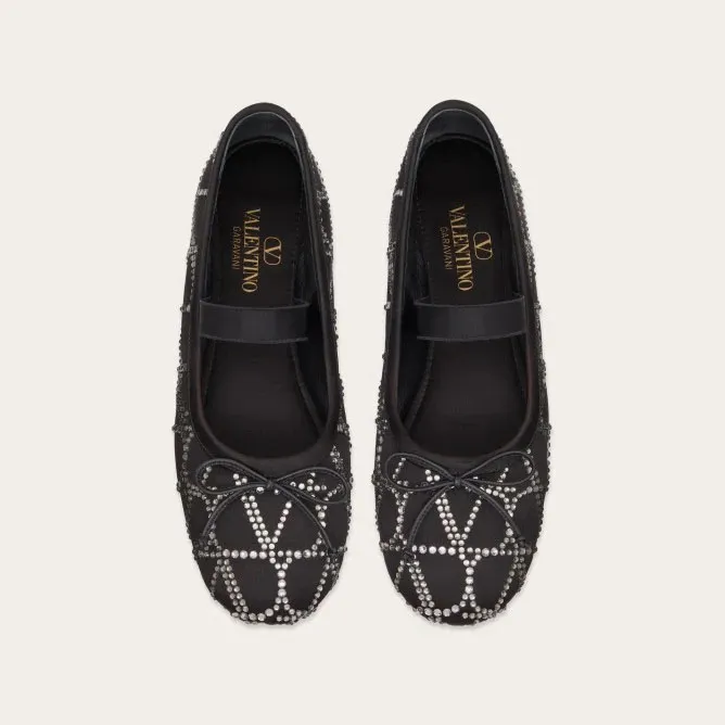 VALENTINO V logo ballet flats with imitation crystal trim