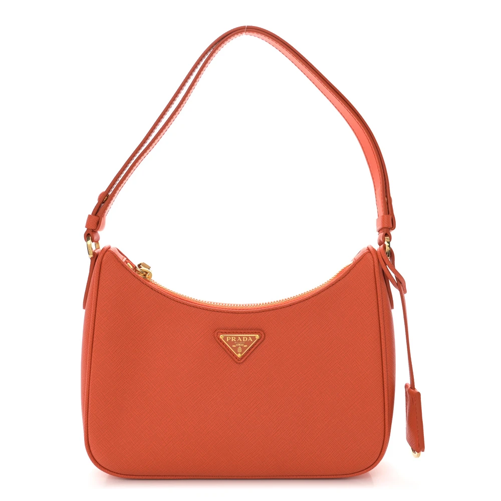 Prada Mini Re-Edition Bolsa de Ombro Arancio Couro Saffiano Hardware Lux Gold