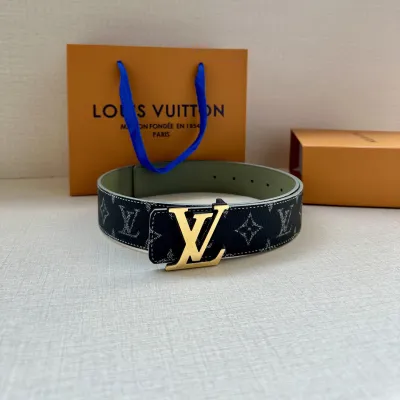 Louis Vuitton Men's Initiales Belt In Black/Blue/White/Dark Blue Monogram Canvas With Gold/Silver/Gun Black Hardware 40mm
