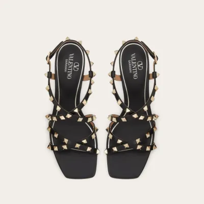 VALENTINO Black Calfskin sash sandals (heel height 6cm)
