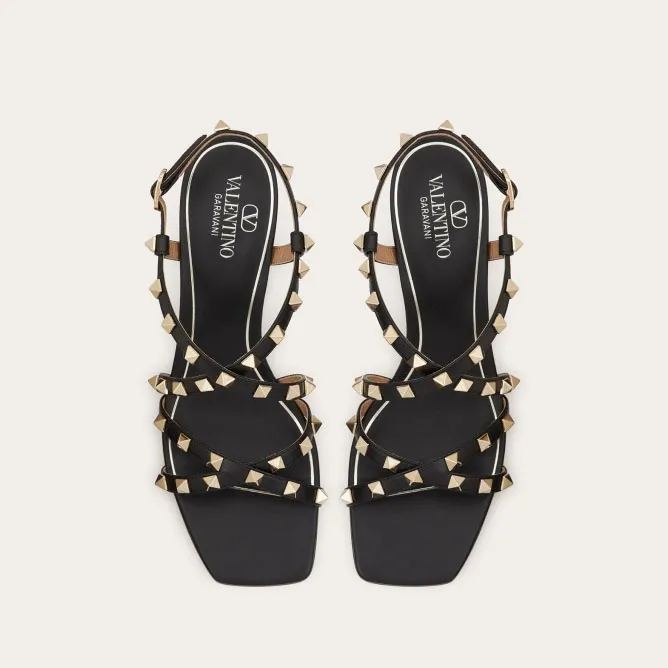 VALENTINO Black Calfskin sash sandals (heel height 6cm)