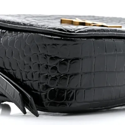 Saint Laurent Small Lou Belt Bag Black Embossed Monogram Patent Calfskin & Crocodile Leather Aged Gold Hardware