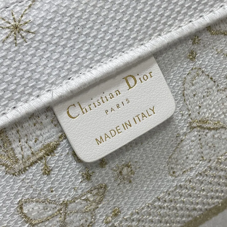 Dior Medium Dior Book Tote Gold-Tone and White Butterfly Zodiac Embroidery