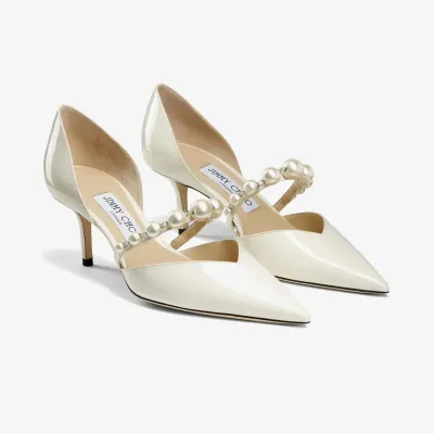 JIMMY CHOO Pearl embellished lacquered leather pointed high heels