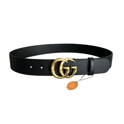 Gucci Men's Double G Buckle Belt In Black Calfskin With Gold Hardware 40mm