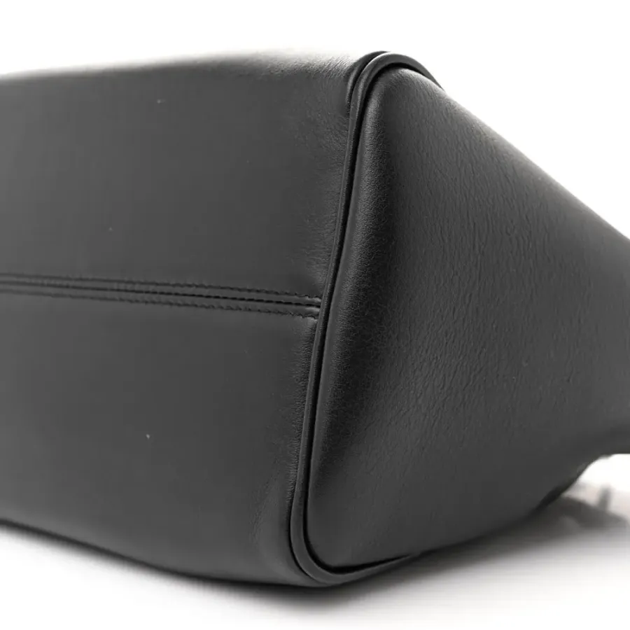 Celine Small Triomphe Cabas Drawstring Black Smooth Calfskin Leather Gold Hardware