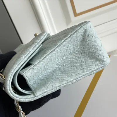 Chanel CF Blue / White Quilted Caviar Leather Crossbody Bags