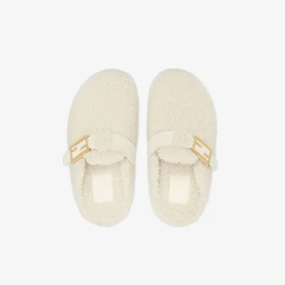 FENDI White sheepskin flats slippers