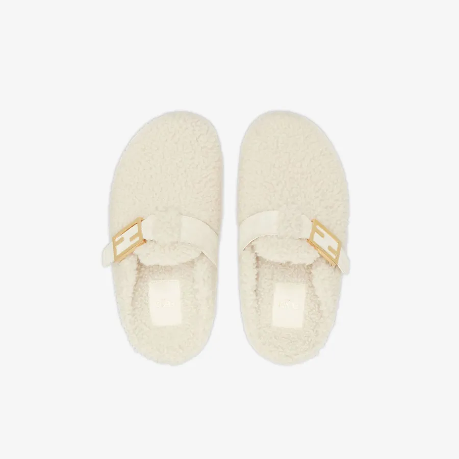 FENDI White sheepskin flats slippers