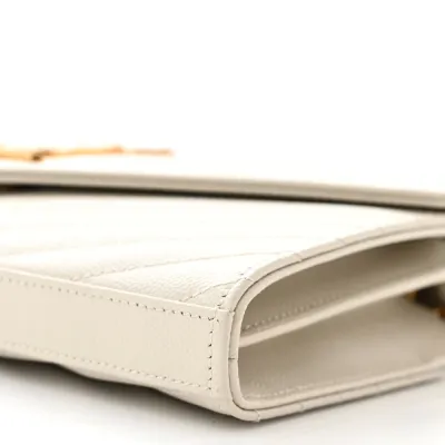 Saint Laurent Small Chain Wallet Crema Soft Chevron Monogram Grain De Poudre Matelasse Leather Gold Hardware