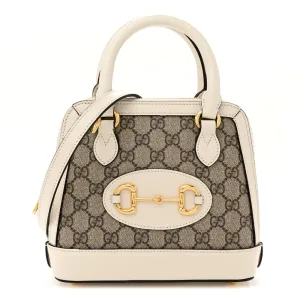 Gucci Mini Horsebit 1955 Top Handle Bag Beige / Ebony / Mystic White GG Supreme Monogram Canvas & Azalea Calfskin Leather Gold Hardware