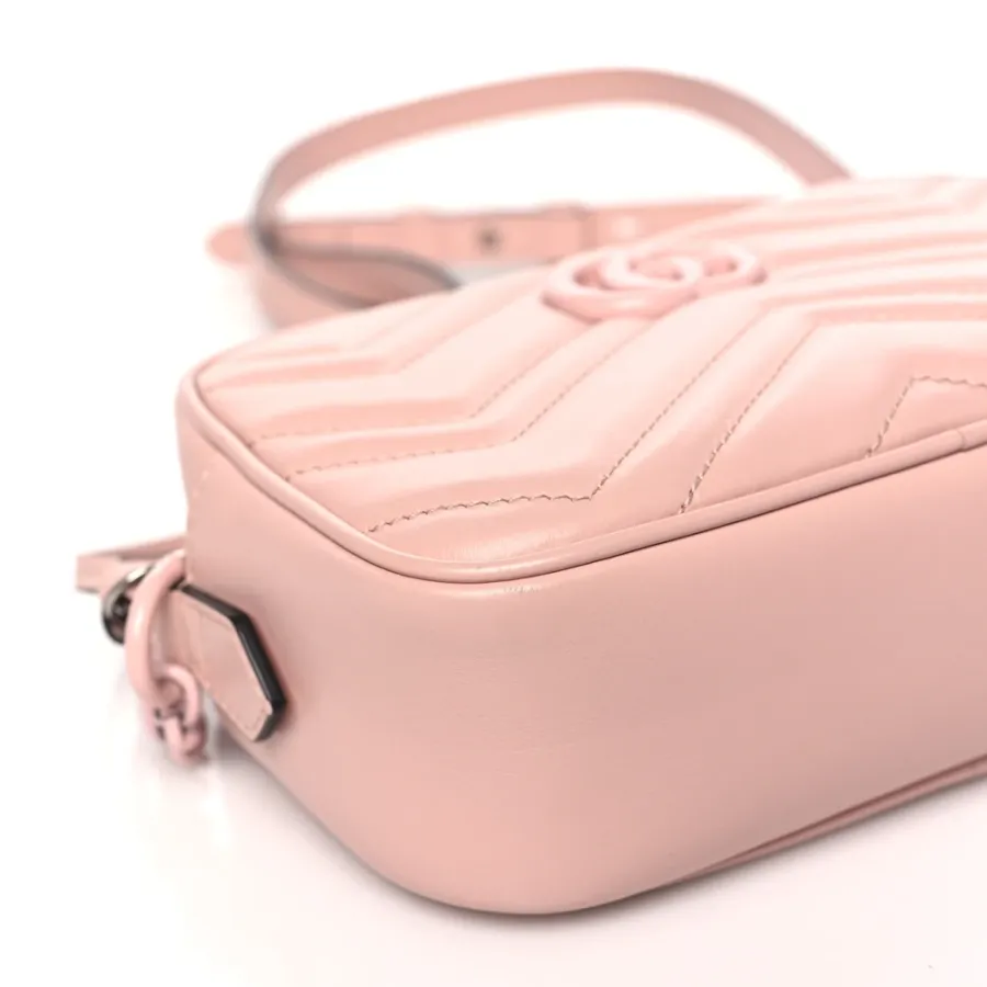 Gucci Monochrome Mini GG Marmont Chain Shoulder Bag Perfect Pink Calfskin Matelassé Leather Incognito Hardware