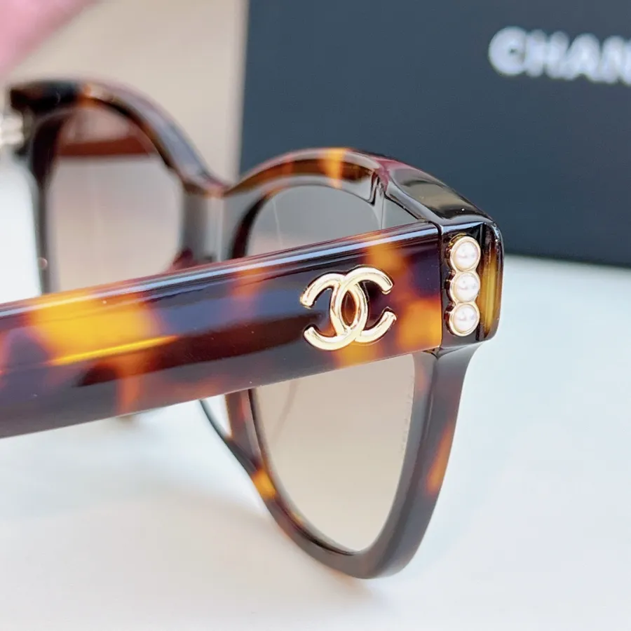 CHANEL square frame pearl glasses leopard-print black color SIZE 54-17-140