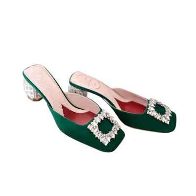 Roger Vivier Jewel Heels Sandals In Green/Pink/Blue/Black/Beige Satin With Crystal Buckle (Heel Height 5cm)