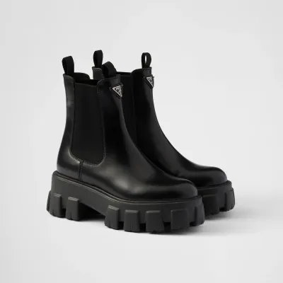 PRADA Black Monolith shiny leather Chelsea boots